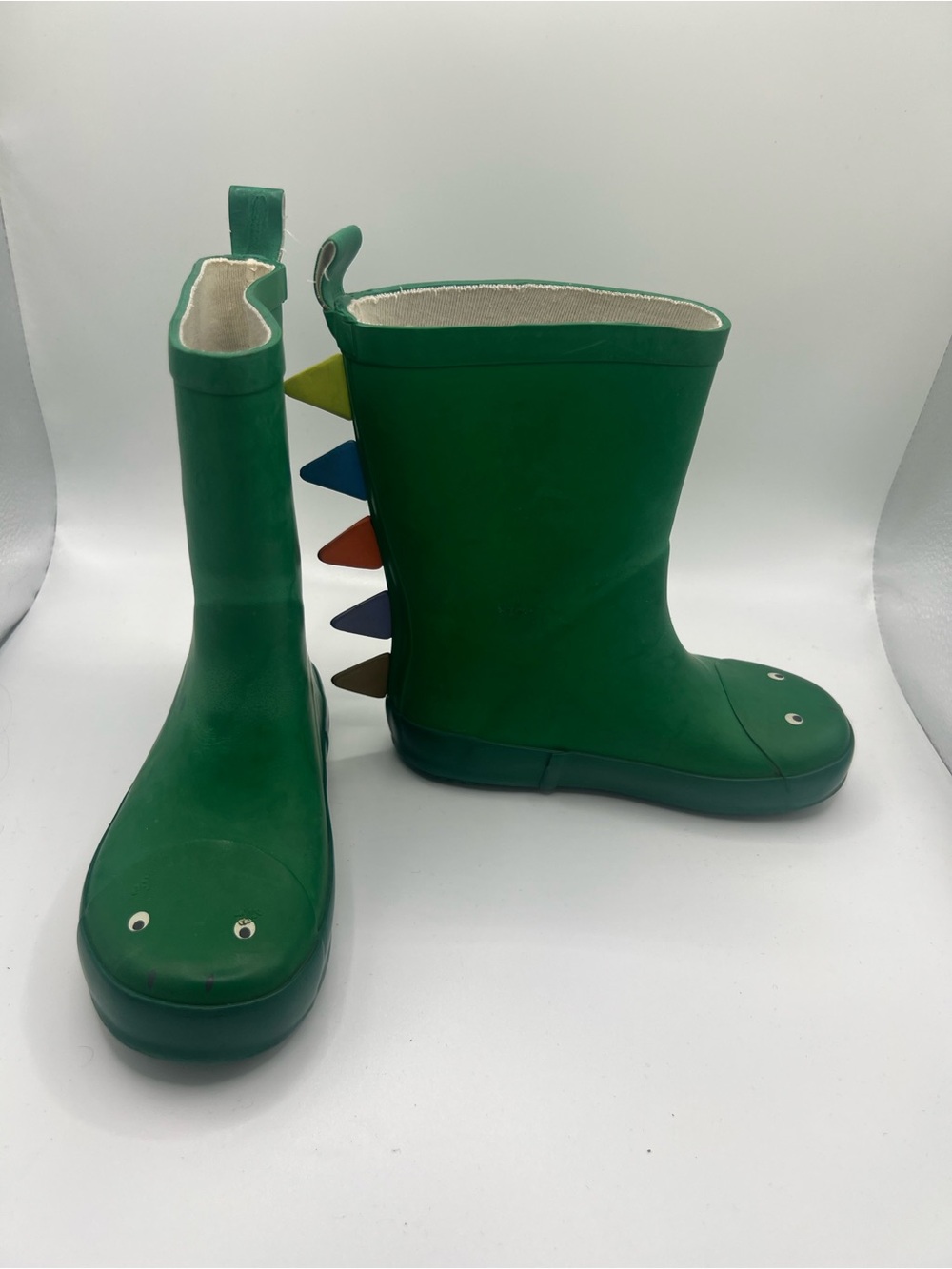 Mini Boden Green Dinosaur Rain Boots/galoshes/wellies with Multicolor Spikes